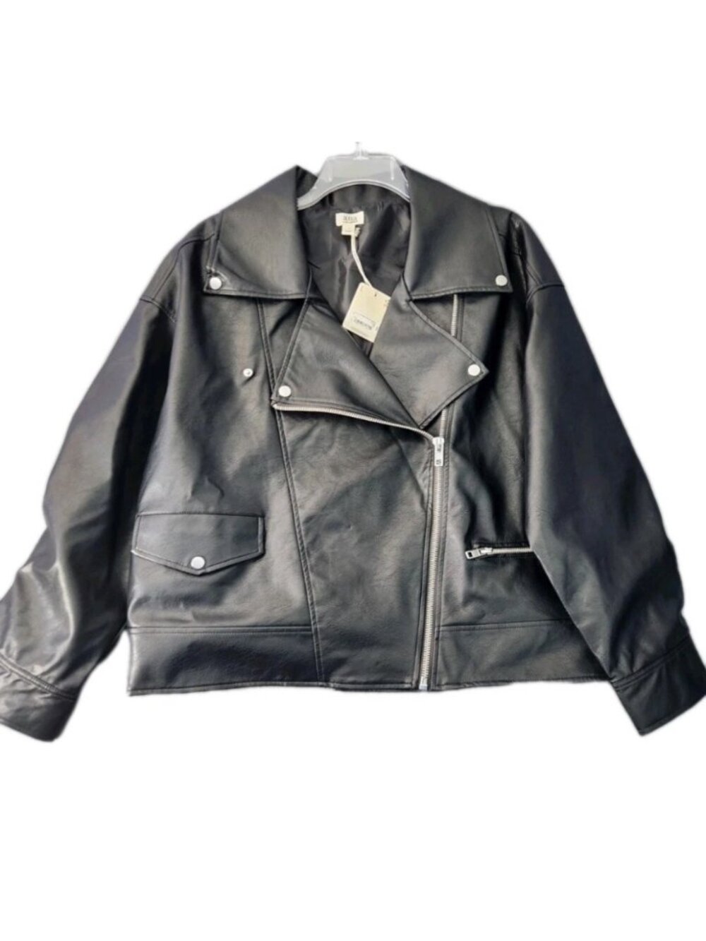 NWT a.n.a. women’s L  Faux Leather Moto Jacket Black Biker-core Grunge Goth